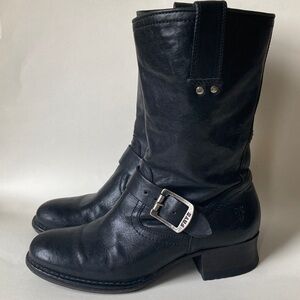 Frye Martina Engineer Moto Boots Black Leather Sz 6